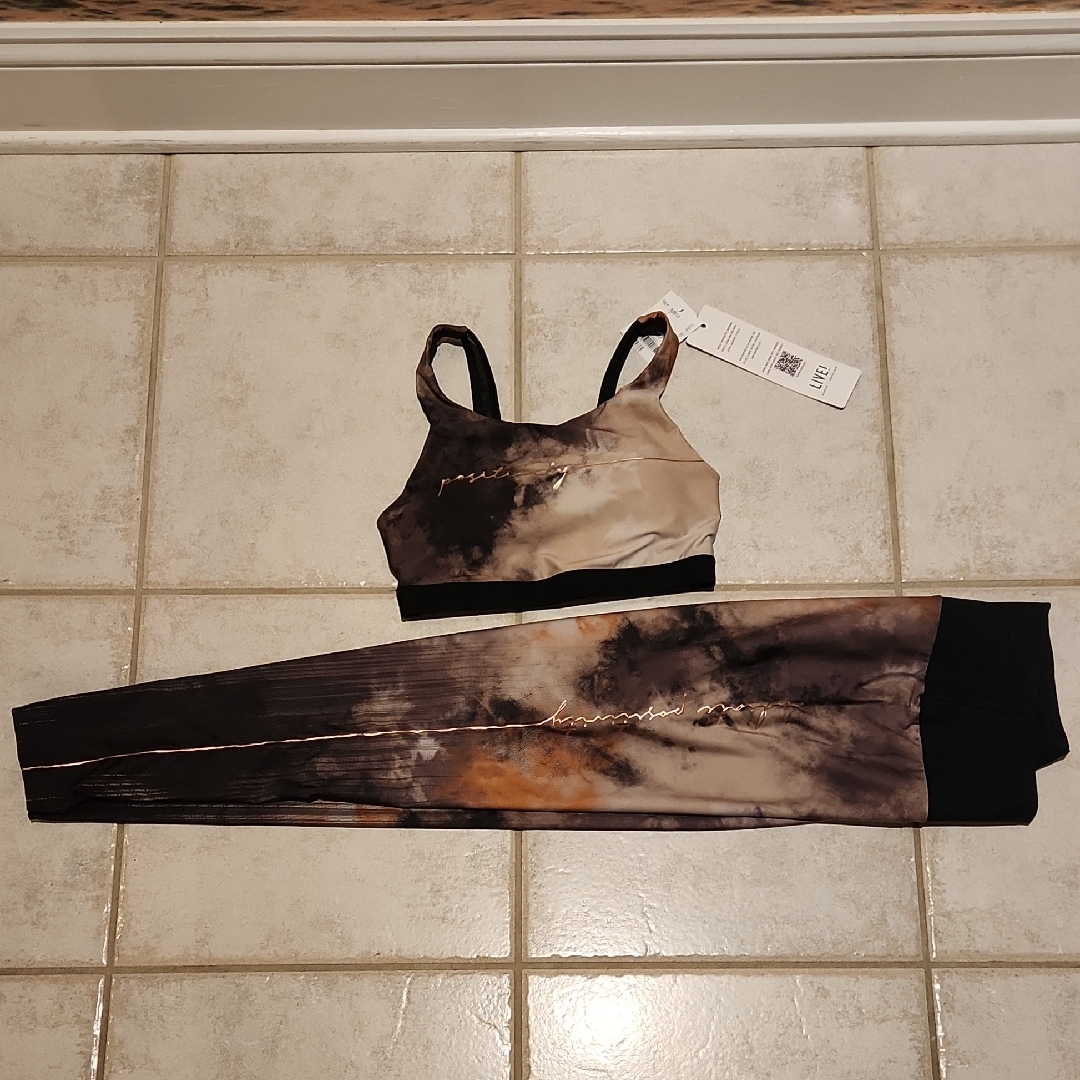 Live! Women's Tie-Dye Sports Bra And Leggings Set Brown Gold Small Size